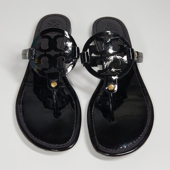 Tory Burch Miller Patent Leather Sandal Size 10.5M Black - Picture 1 of 7